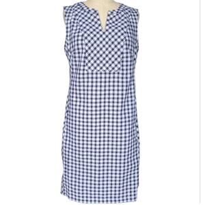 Talbots Linen Cotton Gingham Check Dress Pockets Size 10P Black White Preppy